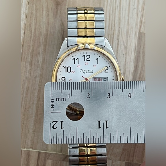 Caravelle by Bulova Men’s Watch Two Tone Stretch Bracelet White Dial Date Window - Picture 10 of 10